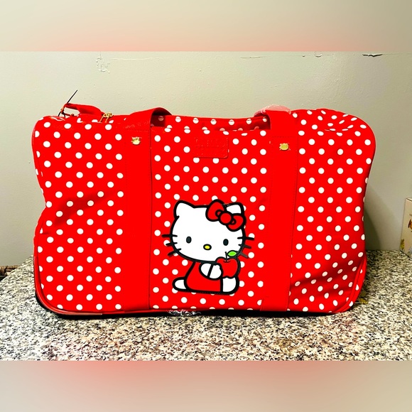 Hello Kitty Handbags - Hello Kitty Duffel Bag Carry On Overnight Travel Red polka-dot Tote 18" NWT